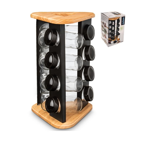 Posodice za začimbe v kompletu 12 ks s stojalom Black – Orion-image-1