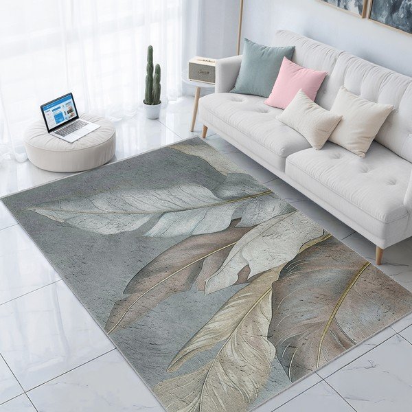 Zelena/siva pralna preproga 80x150 cm Dusty Leaves – Mila Home-image-1