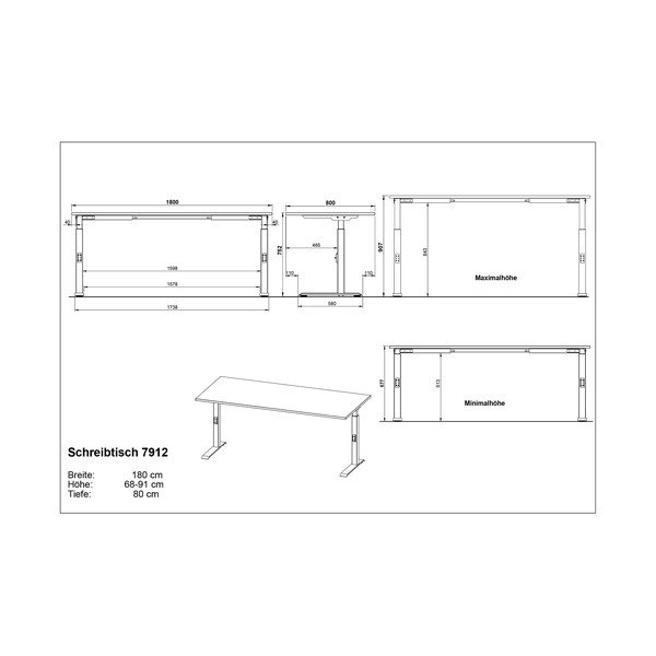Pisalna miza z nastavljivo višino z mizno ploščo v hrastovem dekorju 80x180 cm Downey – Germania-image-3