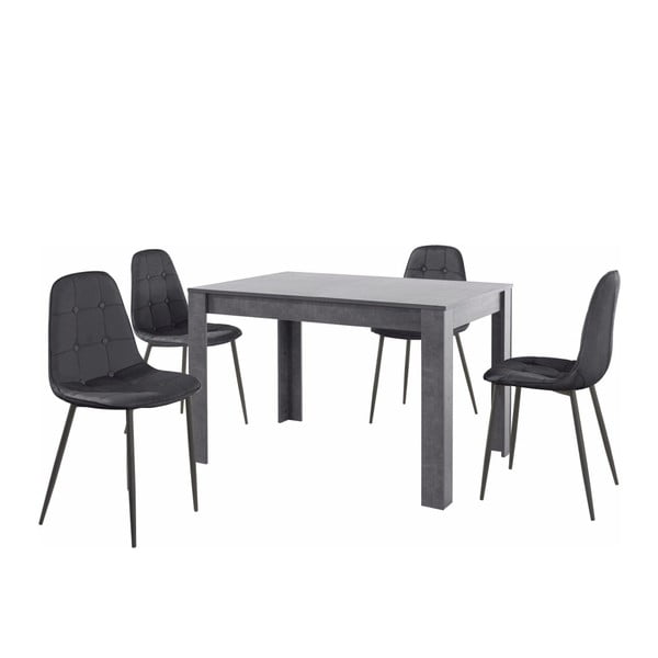 Garnitura sive jedilne mize in 4 črnih jedilnih stolov Støraa Lori Lamar