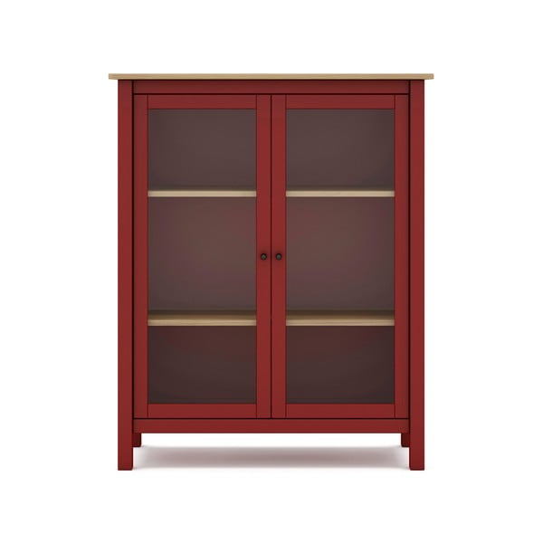 Rdeča/naravna vitrina iz masivnega bora 90x110 cm Misti – Marckeric