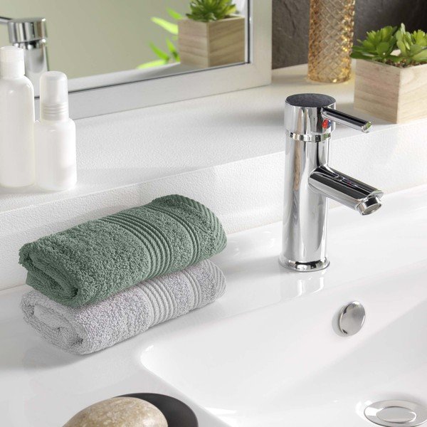 Žajbljevo zelena frotirna bombažna brisača 30x50 cm Tendresse – douceur d'intérieur-image-1