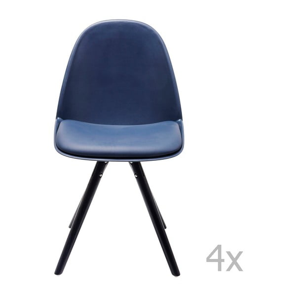 Komplet 4 modrih jedilnih stolov z nogami iz jesenovega lesa Kare Design Candy