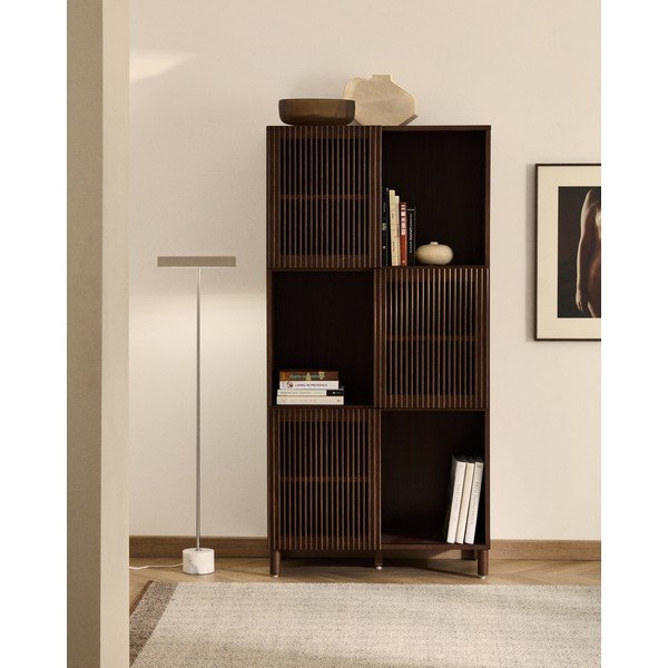 Temno rjav regal v orehovem dekorju z drsnimi vrati 84,5x170x42,5 cm Beyla – Kave Home-image-1