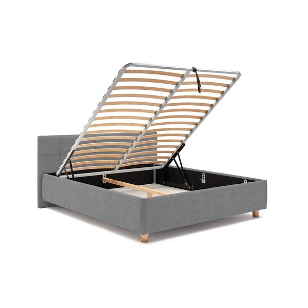 Modro-siva zakonska postelja z vzglavjem in prostorom za shranjevanje ProSpánek Leda, 180 x 200 cm-image-4