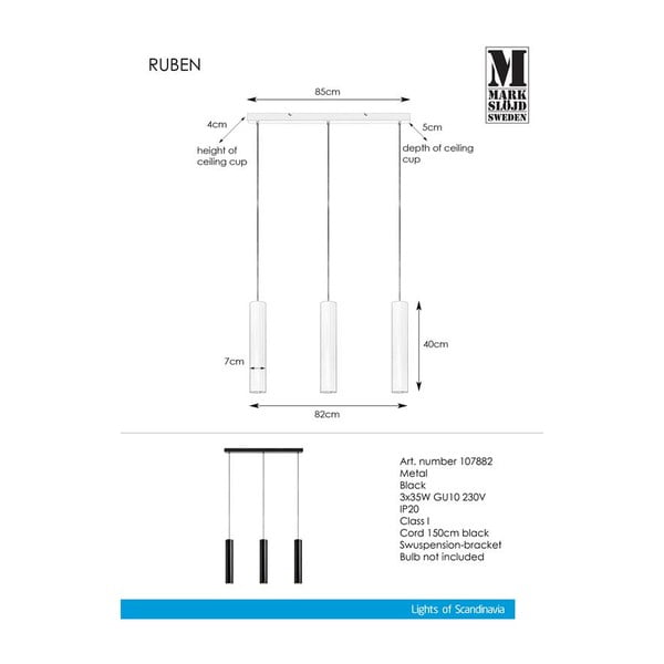 Črna viseča svetilka Markslöjd Ruben Pendant 3L-image-1