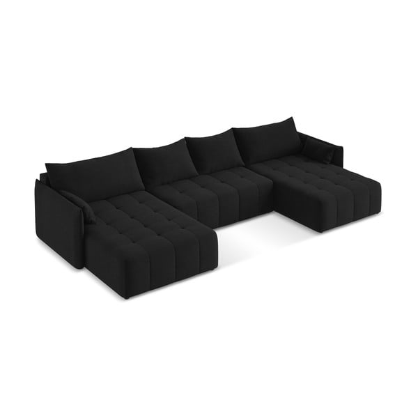 Črna raztegljiva/s prostorom za shranjevanje kotna sedežna garnitura (v obliki črke "U") Moku – Makamii-image-2