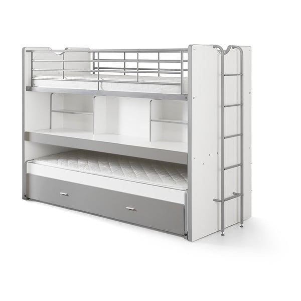 Bela/siva pograd otroška postelja z dodatnim ležiščem s prostorom za shranjevanje z letvenim dnom 90x200 cm Bonny – Vipack