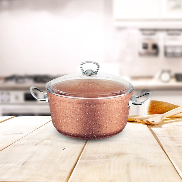 Roza aluminijast lonec s pokrovom Güral Porselen Classic, ø 20 cm-image-1