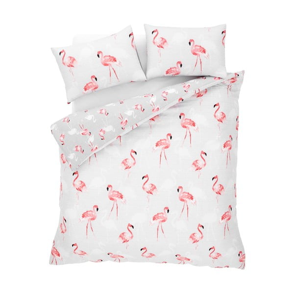 Posteljno perilo za zakonsko posteljo z mešanico bombaža Catherine Lansfield Flamingo, 200 x 200 cm