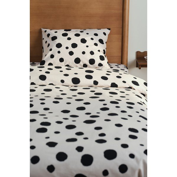 Črna/bež enojna bombažna posteljnina 140x200 cm Rigmor Dot – Jotex-image-1