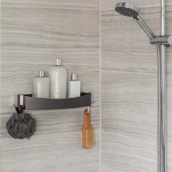 Črna stenska samolepilna polica Compactor Clever Flip Shower Shelf-image-1