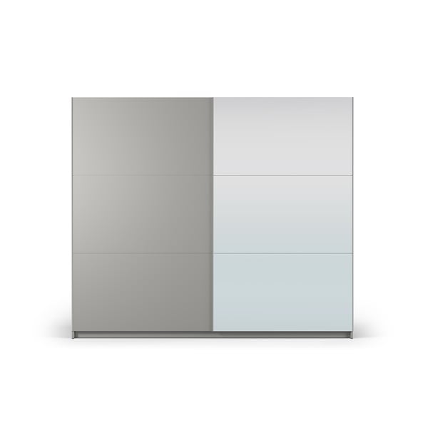 Siva omara z ogledalom in drsnimi vrati 250x215 cm Lisburn - Cosmopolitan Design