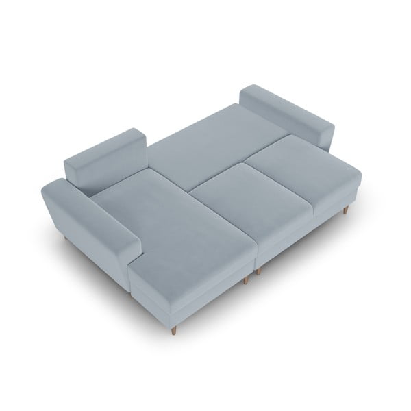 Svetlo modra žametna raztegljiva kotna sedežna garnitura s prostorom za shranjevanje (levi kot/z ležalnikom) Kyoto – Cosmopolitan Design-image-2