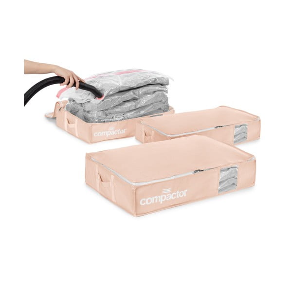 Vakuumske plastične škatle za pod posteljo v kompletu 3 ks 65x45x15,5 cm Pink Edition – Compactor-image-4