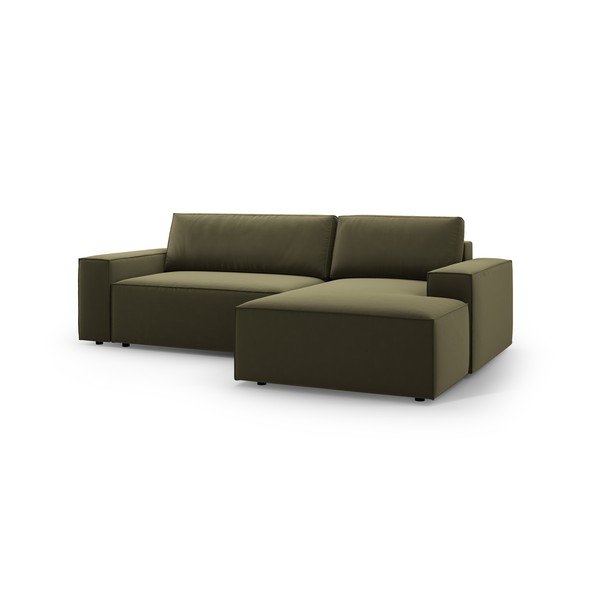 Zelena žametna raztegljiva/s prostorom za shranjevanje kotna sedežna garnitura (desni kot/z ležalnikom) Jodie – Micadoni -image-2