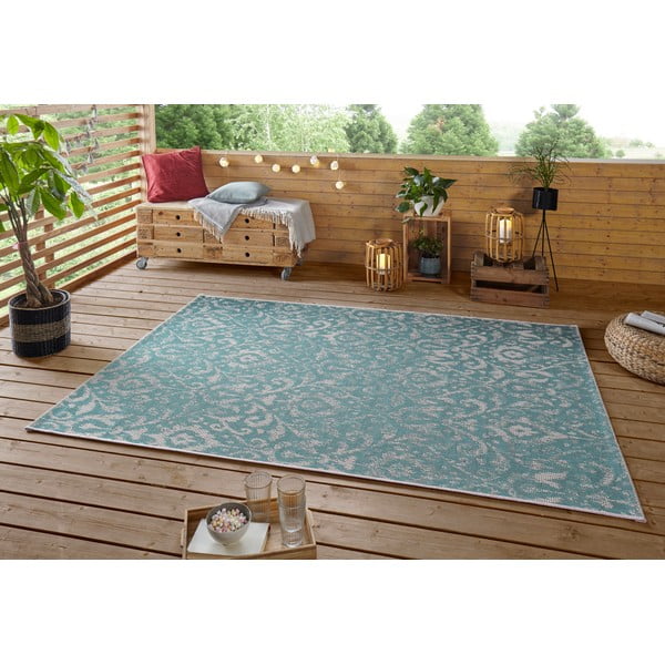 Turkizna in bež zunanja preproga NORTHRUGS Hatta, 140 x 200 cm-image-1