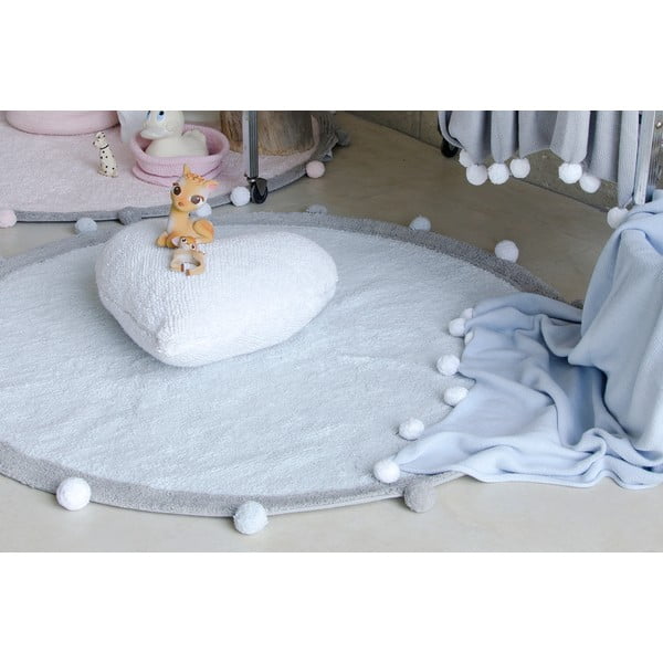 Svetlo modra pralna ročno tkana bombažna otroška preproga ø120 cm Bubbly – Lorena Canals-image-4