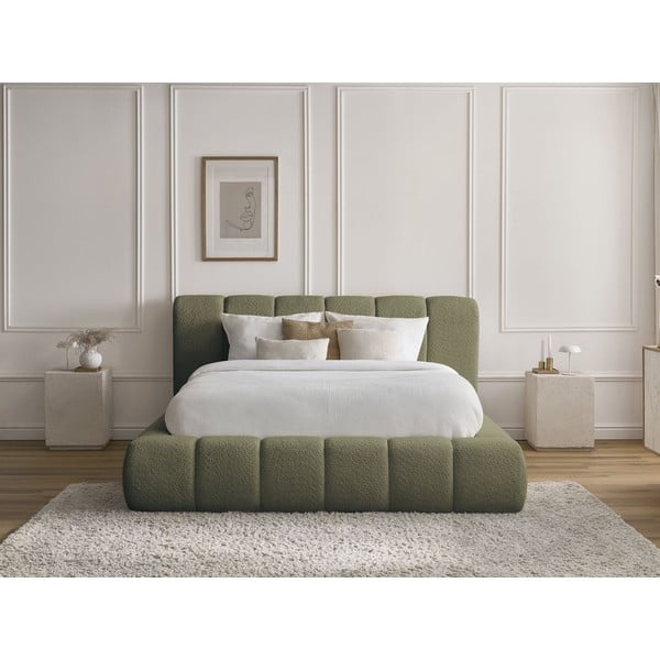 Zelena oblazinjena zakonska postelja s prostorom za shranjevanje z letvenim dnom 180x200 cm Denali – Bobochic Paris-image-1