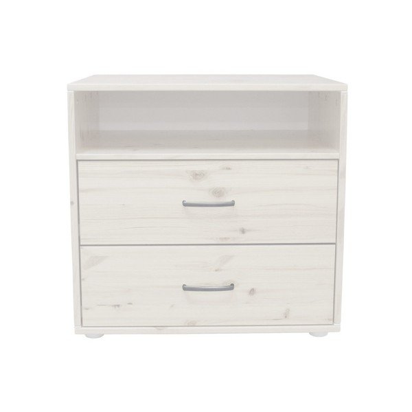 Bela otroška komoda z 2 predaloma iz borovega lesa Flexa Classic-image-1
