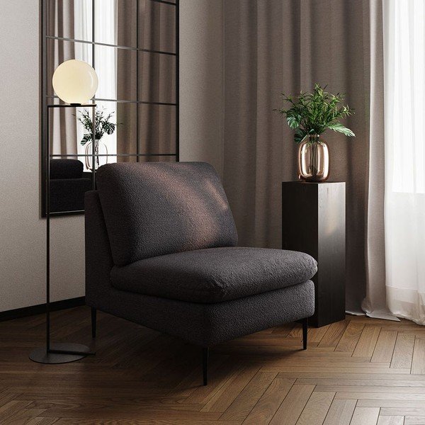 Črn fotelj iz tkanine bouclé Belle – Rodier-image-1