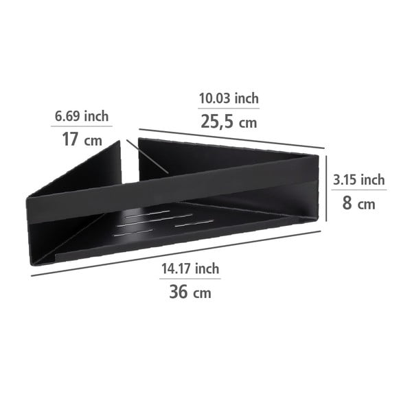 Mat črna kotna kopalniška polica iz nerjavečega jekla z namestitvijo brez vrtanja Genova – Wenko-image-2