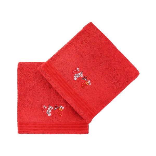 Komplet 2 rdečih brisač Darila, 70 x 140 cm