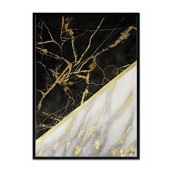 Stenska ročno poslikana slika JohnsonStyle Gold & Black Marble, 53 x 73 cm
