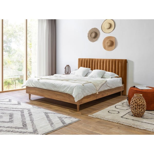 Zakonska postelja z letvenim dnom 180x200 cm v bakreni in naravni barvi Oceane – Bobochic Paris-image-1