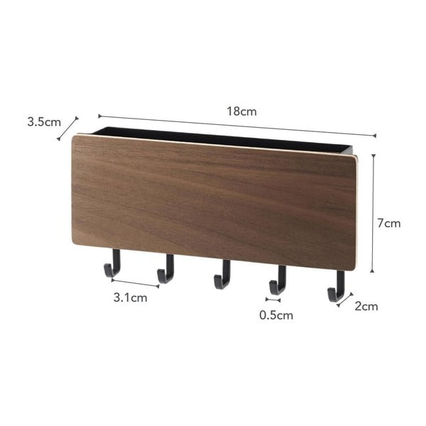 Črn obešalnik za ključe s polico in lesenim elementom Yamazaki Rin-image-3