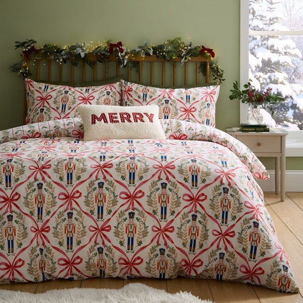 Enojna posteljnina v naravni barvi 135x200 cm Christmas Nutcracker Bows – Catherine Lansfield-image-3