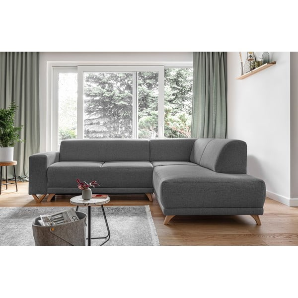 Siva raztegljiva/s prostorom za shranjevanje kotna sedežna garnitura (desni kot/v obliki črke L) Classy Sophie – Miuform-image-1