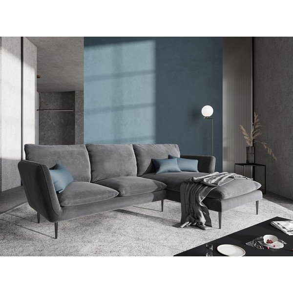 Svetlo siva žametna kotna zofa Mazzini Sofas Acacia, desni kot-image-1