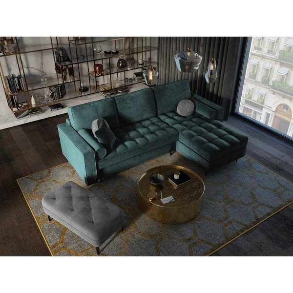 Petrolej zelena žametna raztegljiva zofa Milo Casa Santo, desni kot-image-1