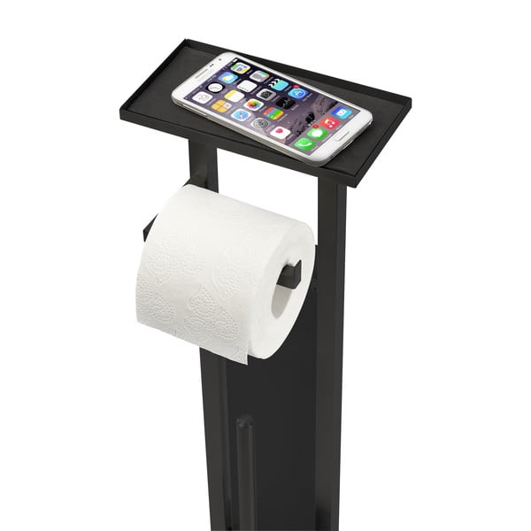 Črno stojalo za WC papir z WC ščetko iz nerjavečega jekla Debar – Wenko-image-2