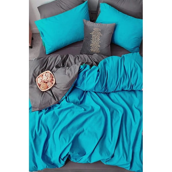 Siva/turkizna podaljšana bombažna posteljnina za zakonsko posteljo z rjuho 200x220 cm – Mila Home