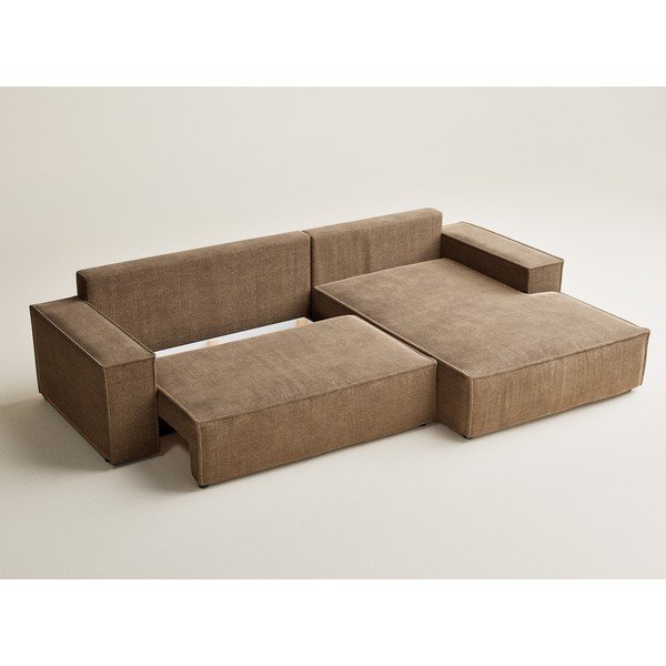 Svetlo rjava raztegljiva/s prostorom za shranjevanje kotna sedežna garnitura iz šenilje (desni kot/z ležalnikom) Maze – Maison de Rêve-image-3