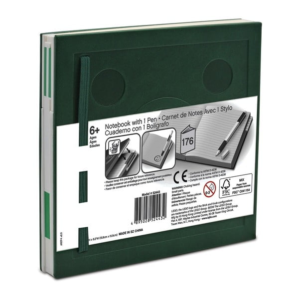 Zelena kvadratna beležnica z gel pisalom LEGO®, 15,9 x 15,9 cm-image-2