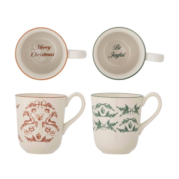 Kremno bele lončene skodelice z božičnim motivom v kompletu 2 ks 300 ml Beth – Bloomingville-image-3