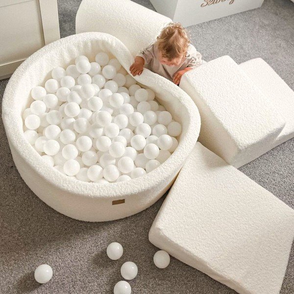 Belo bouclé otroško igrišče iz pene 3 ks višina 30 cm 225x90 cm – Meowbaby-image-2
