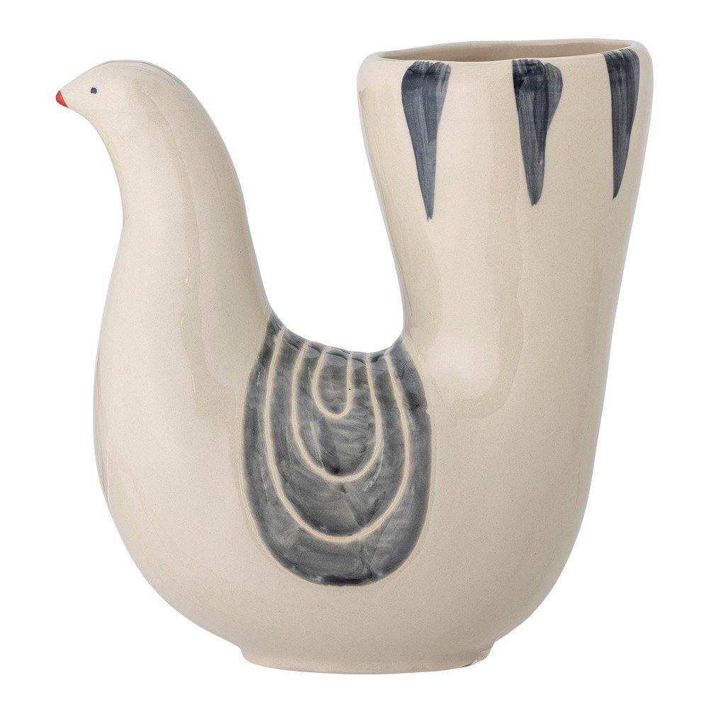 Kremno bela lončena ročno poslikana vaza (višina 19 cm) Trudy