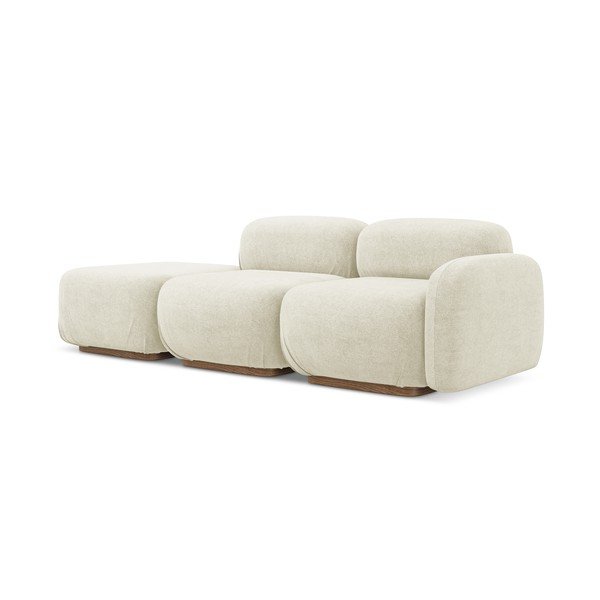 Kremno bel ležalnik iz tkanine bouclé (levi kot) Ailani – Makamii-image-2