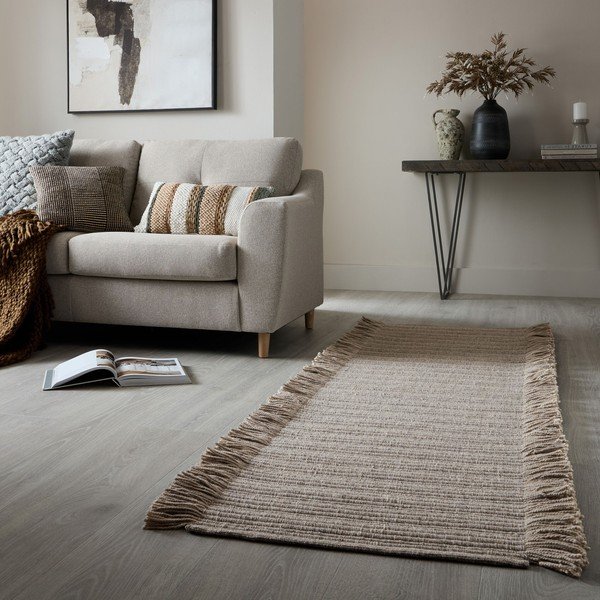 Siv ročno tkan tekač iz mešanice volne 60x230 cm Rene Fringed Ribbed – Flair Rugs-image-1