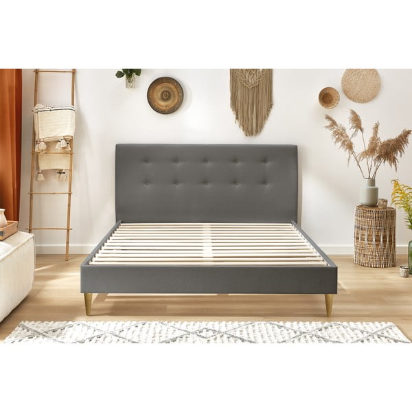 Temno siva zakonska postelja Bobochic Paris Rory Light, 180 x 200 cm-image-1