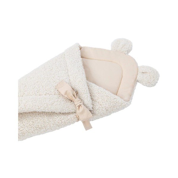 Kremno bela odeja za povijanje dojenčka iz sherpa flisa 35x65 cm – Meowbaby-image-3