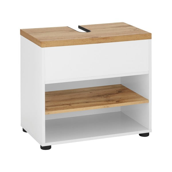 Bela omarica za pod umivalnik v hrastovem dekorju 60x57 cm Thessa – Støraa-image-1