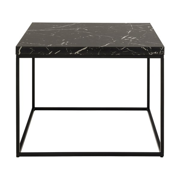 Črna mizica z mizno ploščo v marmornem dekorju 60x60 cm Barossa – Actona