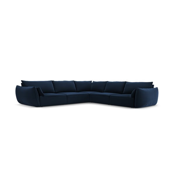 Temno modra žametna kotna sedežna garnitura Vanda – Mazzini Sofas-image-2