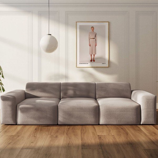 Bež sedežna garnitura iz rebrastega žameta 285 cm Villet – Rodier-image-1