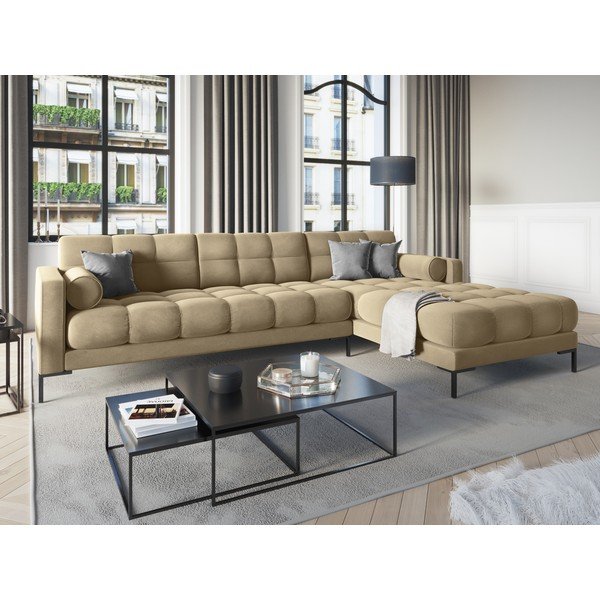 Bež žametna kotna sedežna garnitura Cosmopolitan Design Bali, desni kot-image-1